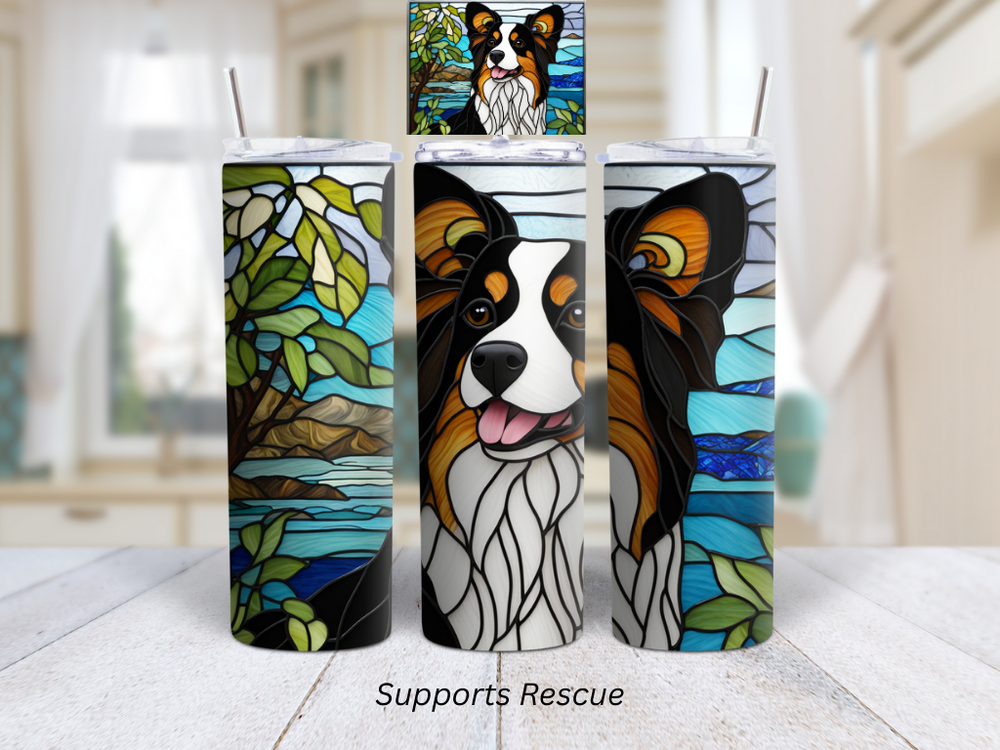 Stained Glass Australian Shepherd Dog 20 oz Stainless Steel Insulated Tumbler