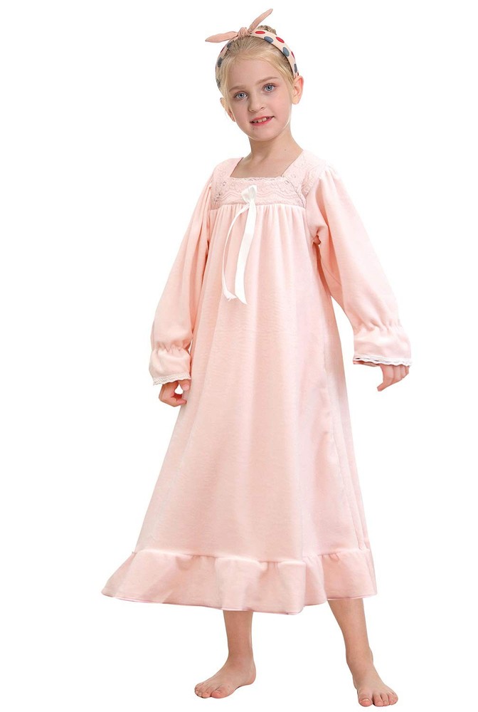 Girls Princess Nightgown,Winter Long Sleeve Flannel Nightdress Pajamas Dress ...