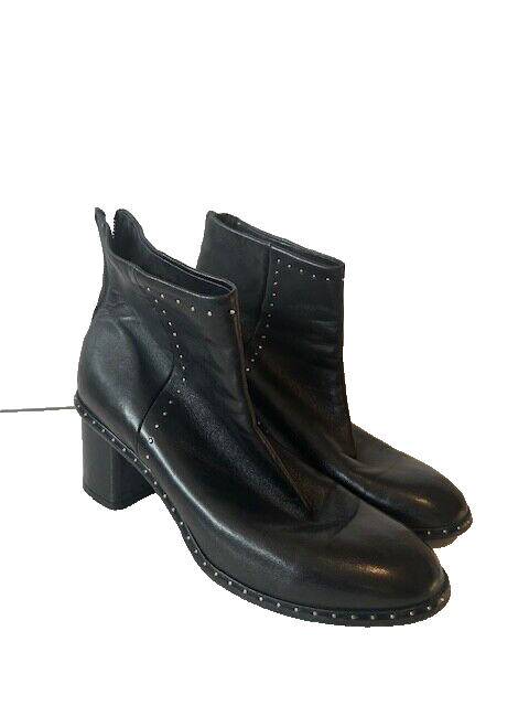 rag & bone black leather moto studded ankle boots made in Italy