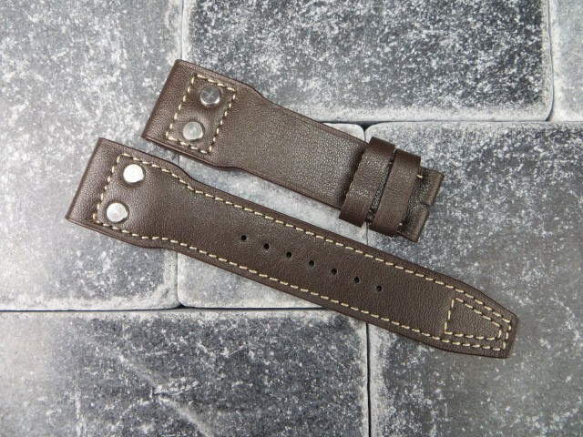 20mm Brown Calf Leather Strap Rivet Style Watch Band for IWC Pilot Portugieser W