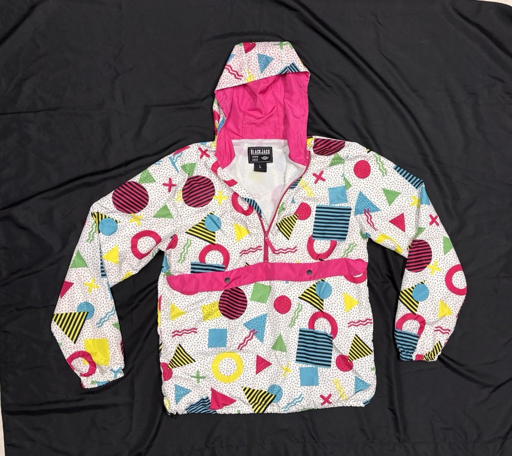 BlackJack 1999 USA Windbreaker Retro 90s Jacket Pullover 1/2 Zip Size Large