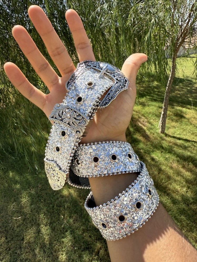 studded silver rhinestone belt. Y2K Grunge punk and cowboy