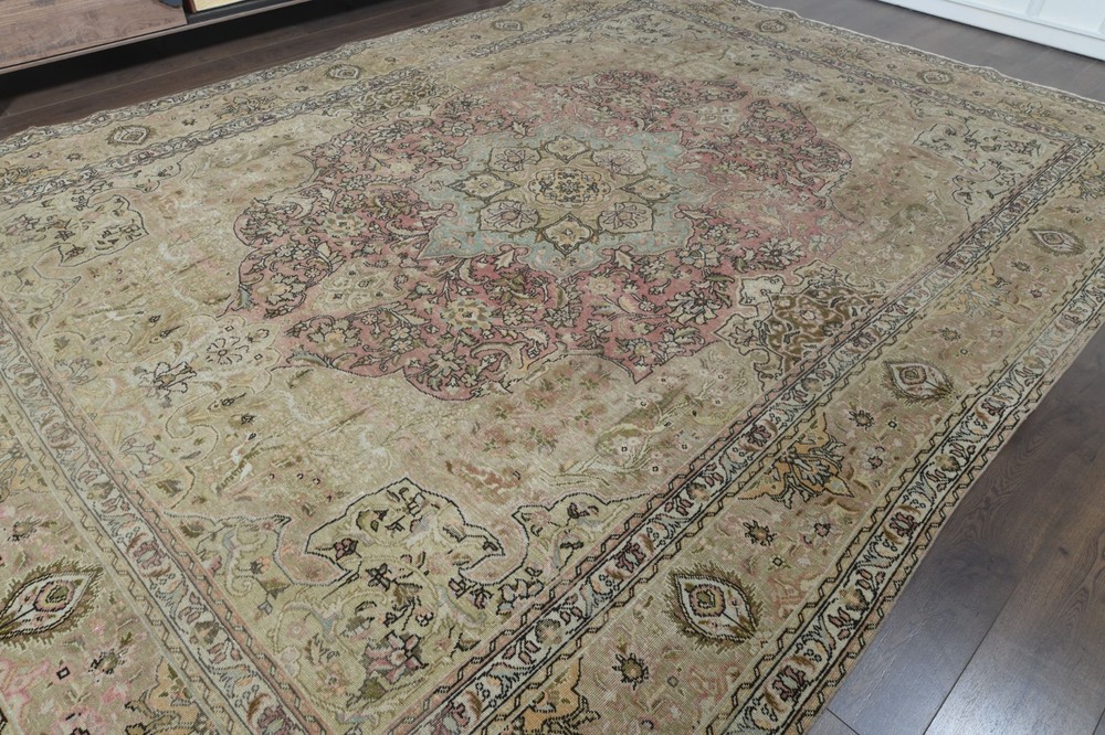 9.4x12.8 ft, OVERSIZED Vintage Turkish Oushak Rug, Faded Red Handmade Wool Rug