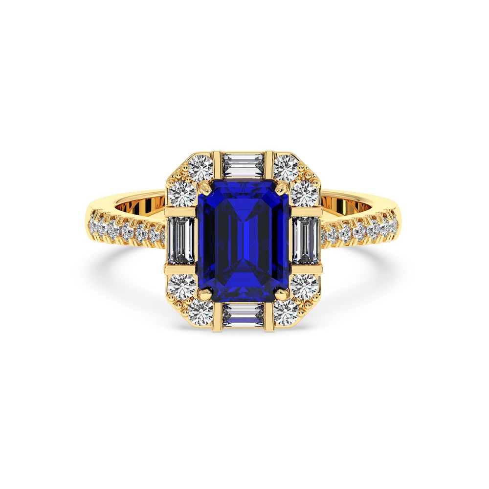 2.50CT Emerald Shape Lab-Created Blue Sapphire in 14K Gold Ring