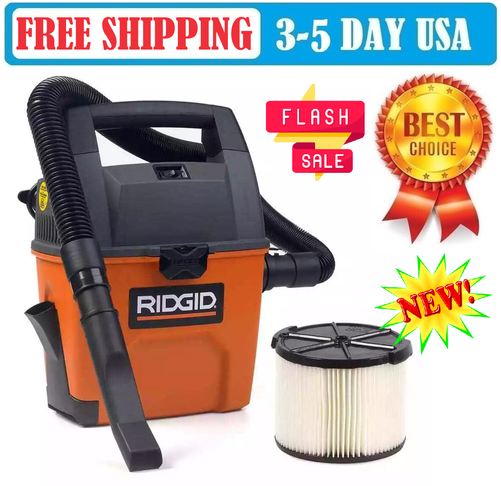 RIDGID 120V 3-Gal Wet Dry Vac with Cartridge Filter and Hose  