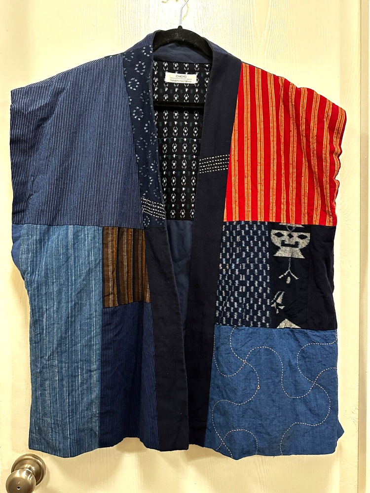 Chigyo Japanese Sashiko Handstitched Indigo Cotton patchwork Vest Kimono OS