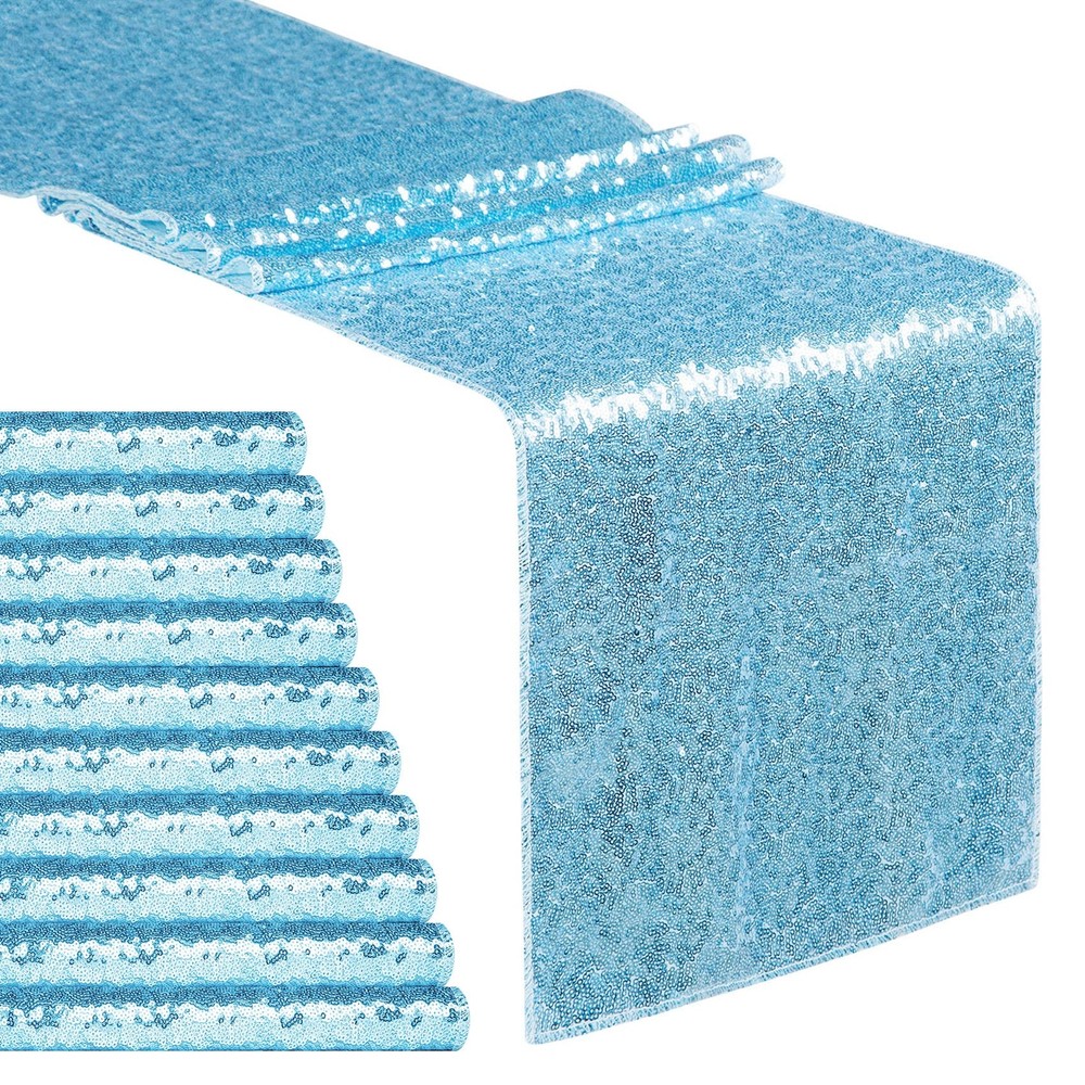 10-Pack Blue Sequin Table Runner 12''x72'' Glitter Table Runner for Party Blu...