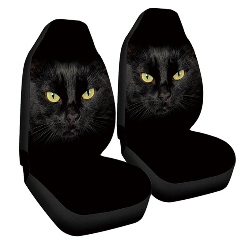 Car Front Seat Covers High Rear Design Chair Protector Soft Breathable Black Cat