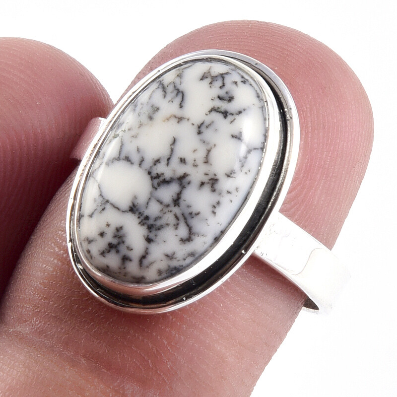 Natural Dendrite Opal Gemstone Handmade 925 Sterling Silver Gift Ring S.7