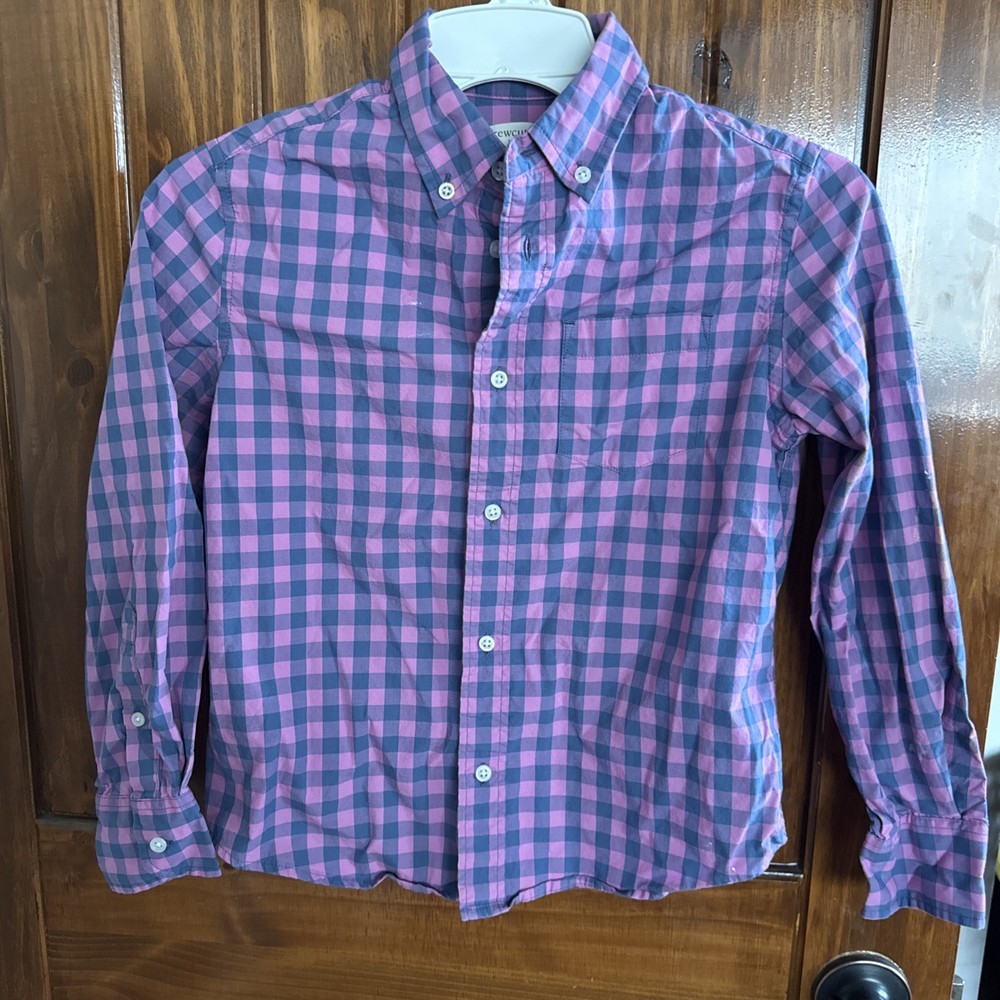 Boys Crew cuts Button Down Long Sleeve Shirt Size 10 Pink And Blue Plaid