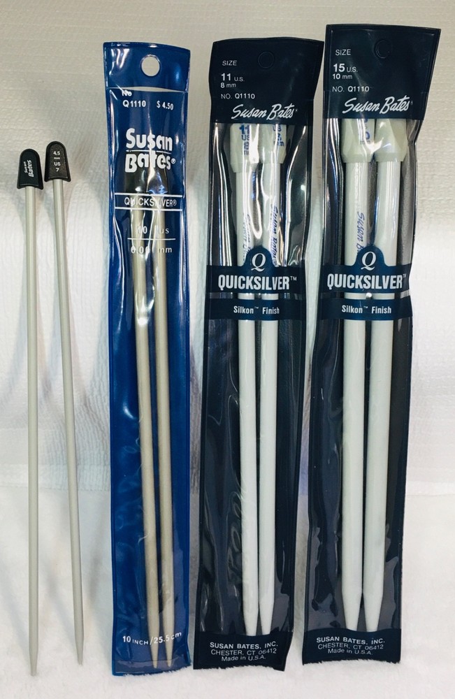 Susan Bates 10” Quicksilver Knitting Needles US 11 (8mm), 15 (10mm) Single Point