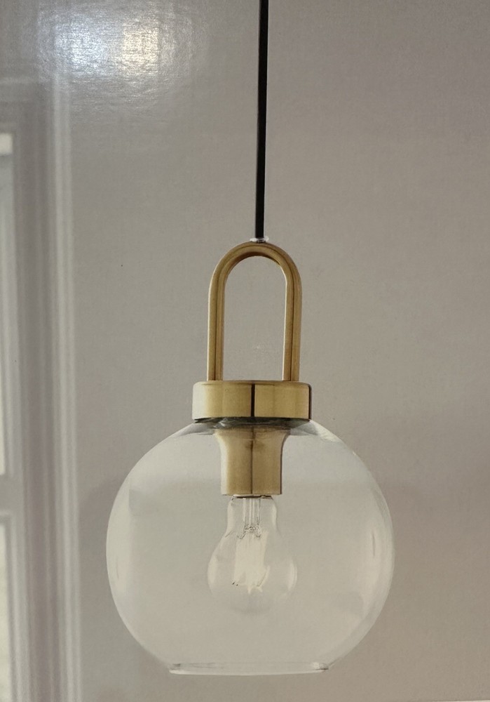 59” Golden Pendant Ceiling Light Metal Base Glass Shade, Adjustable & Dimmable