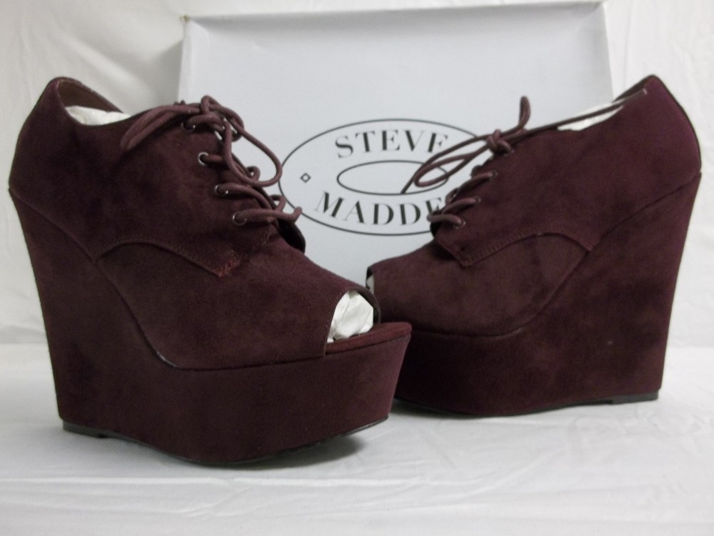 Steve Madden Womens Windupp Burgundy Suede Wedge Booties Size 7.5 M New