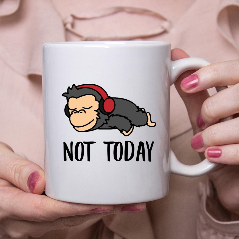Lazy Not Today Funny Monkey Black Coffee Mug Gift for Women  