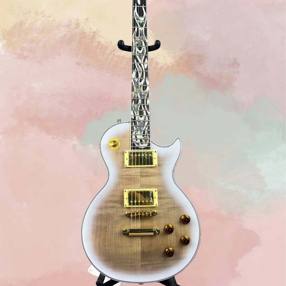 Electric Guitar White Ring Brown Metal Hardware Flame Fingerboard Fixed Bridge