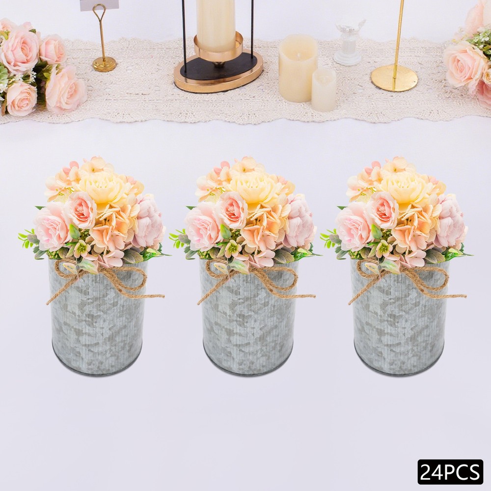 24PCS Flower Vases, Metal Flower Vase with Twine Bow, Vintage Flower Buckets New