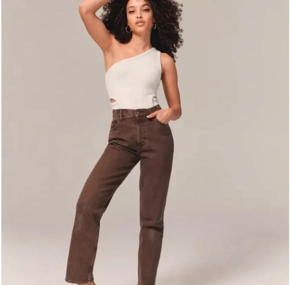 Hollister Jeans Women Size 00L Ultra High-Rise Vintage Straight Brown Cropped