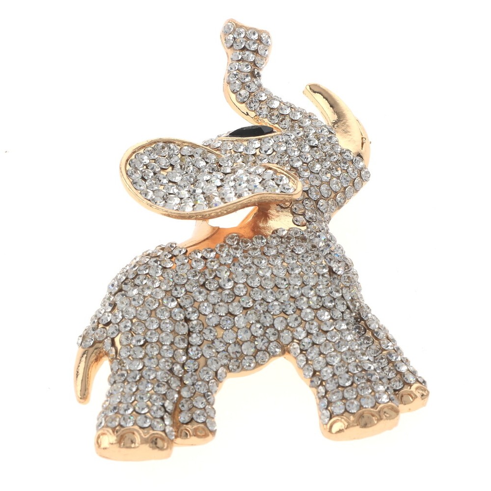 Gold Tone Metal Large Crystal Elephant Brooch P1479-GCL