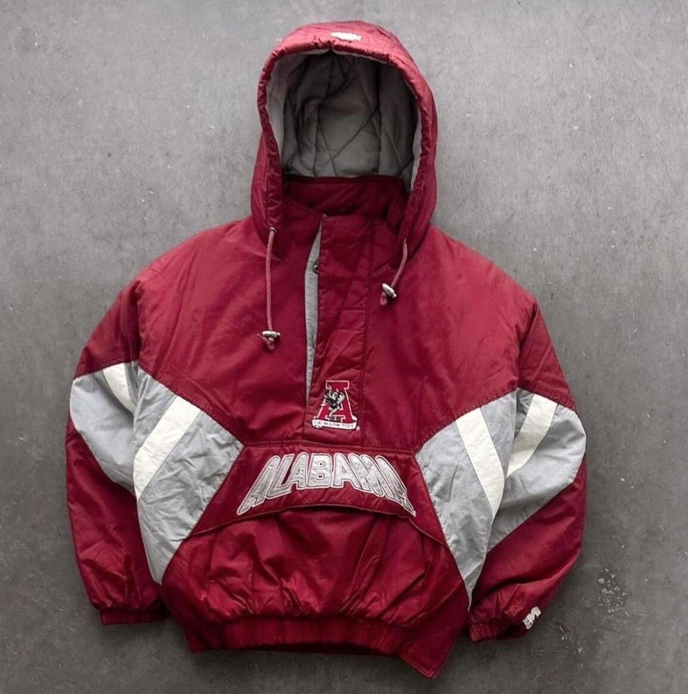 Vintage Alabama Crimson Tide NCAA Puffer Jacket Hooded Quarter Zip Size M
