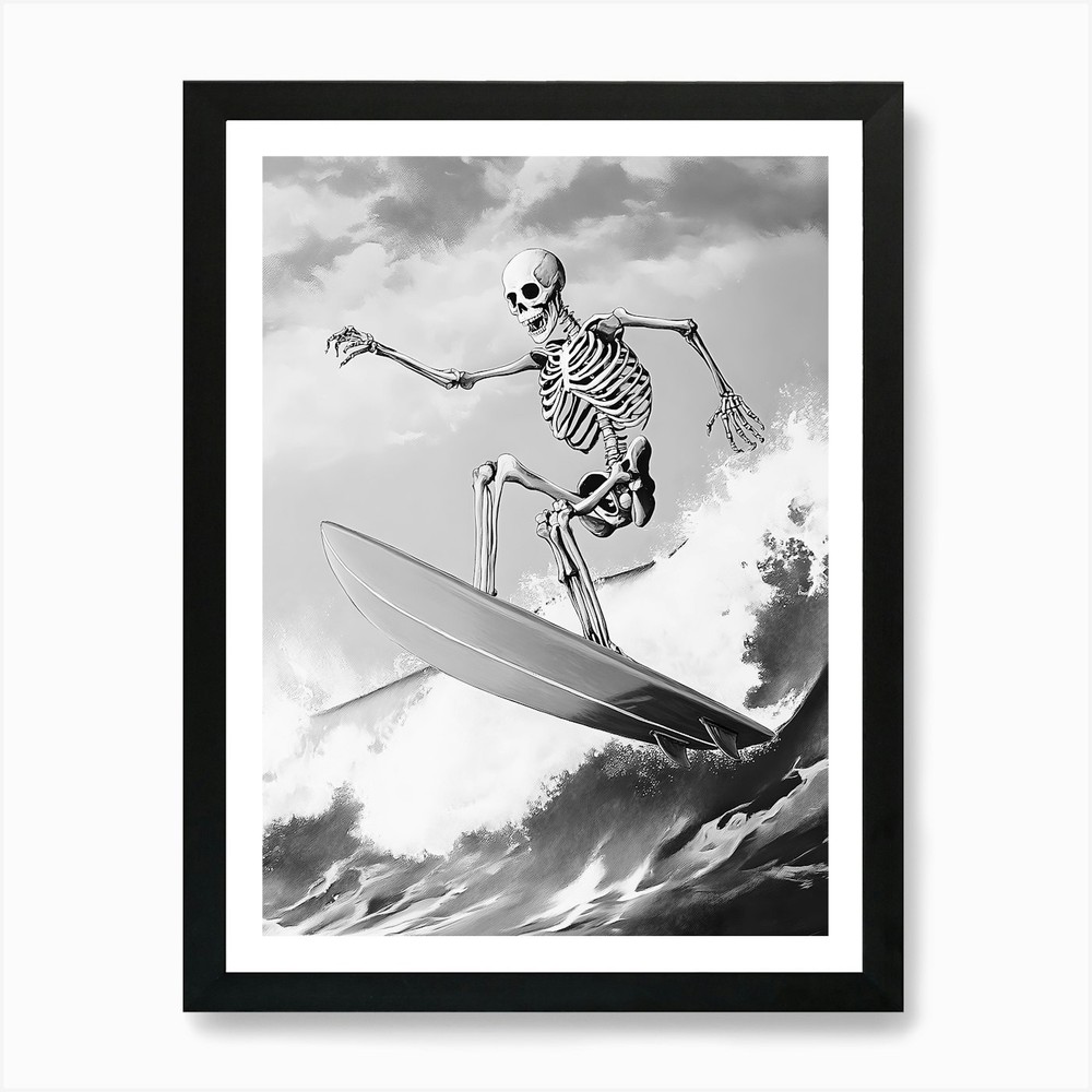 Skeleton Surfing 4 Art Print Framed Wall Art Poster Canvas Print Picture