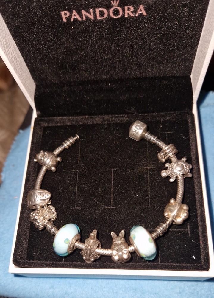 Genuine Pandora 18cm Snake Chain Bracelet with 10 Charms including 14k Gold and Disney