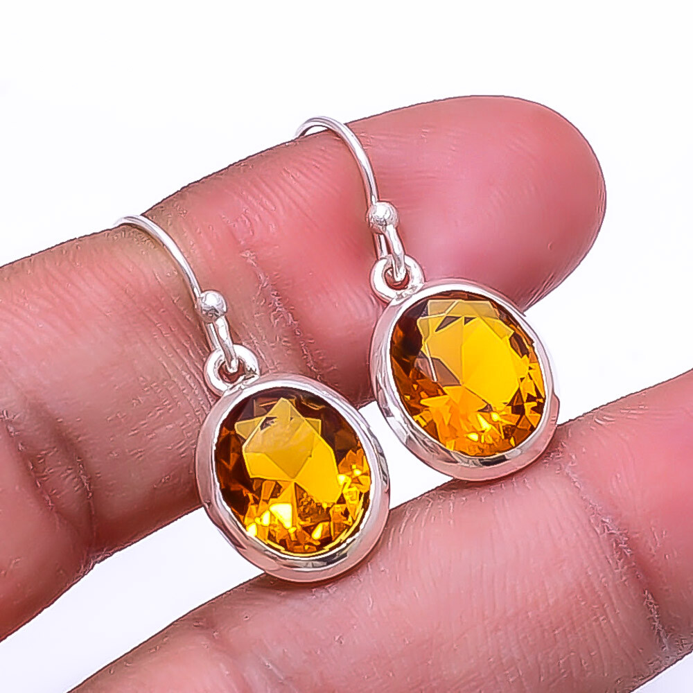 Citrine Gemstone Sterling Silver Handmade Earrings for Valentine Gift 1.17 Inch