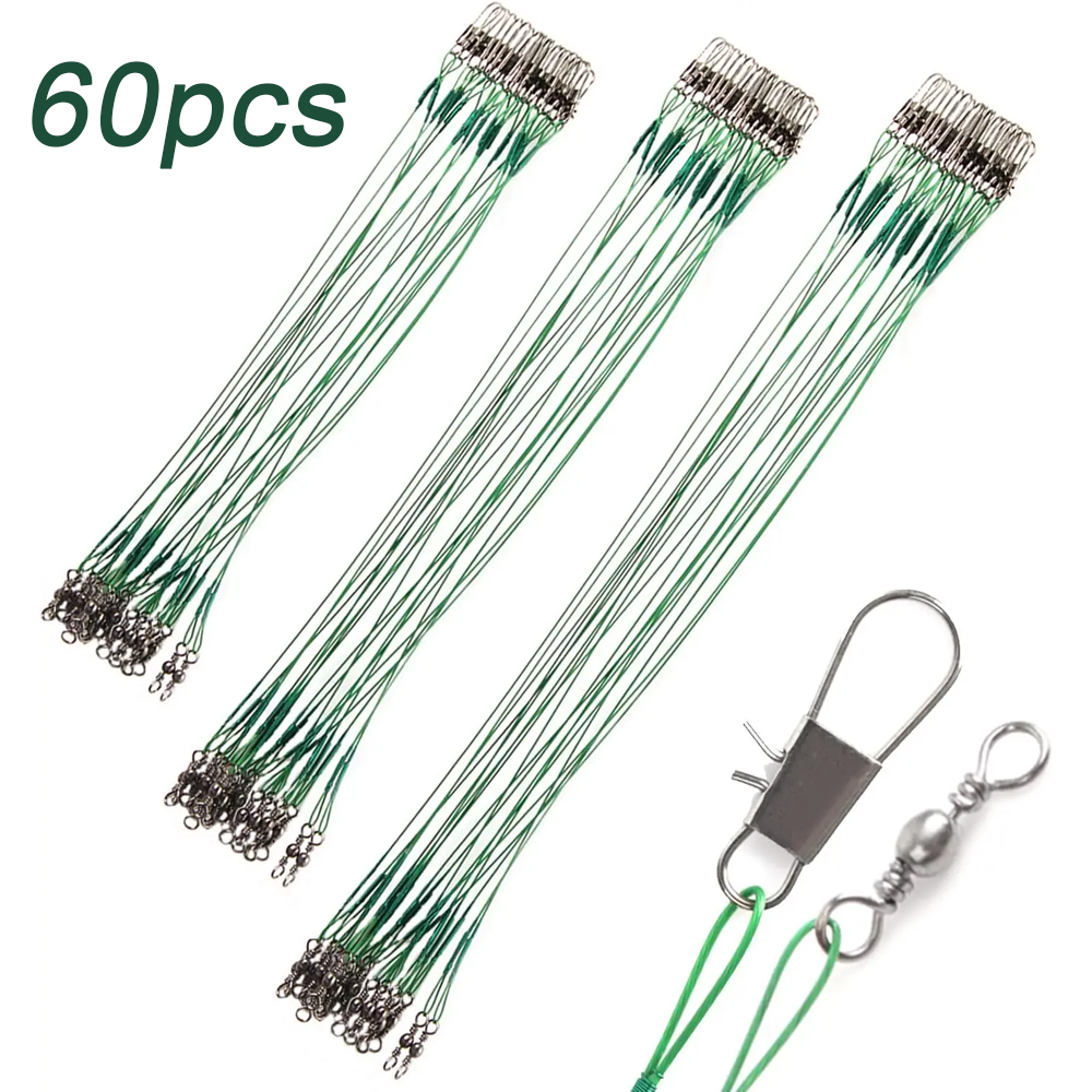 60pcs Trace Wire Leader Stainless Steel Fishing Line Leaders With Snap & Swivel