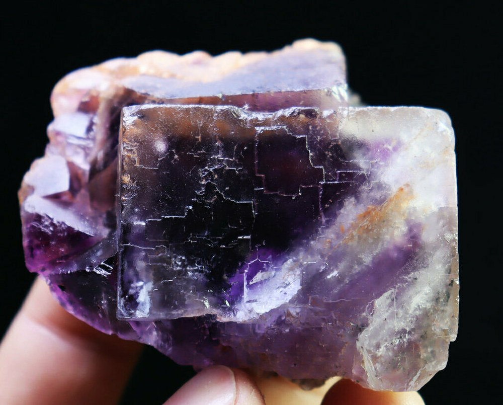 Natural ladder-like Transparent Purple Fluorite Quartz Crystal Mineral Specimen