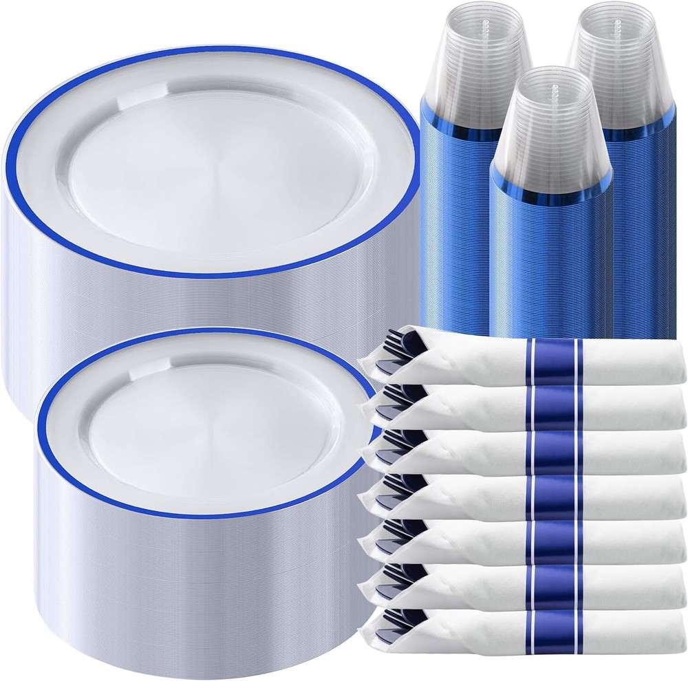 350 Piece Dark Blue Plastic Dinnerware Set for Party