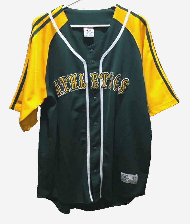 Oakland Athletics MLB Vintage 90s Embroidered True Fan Green Yellow Jersey 2XL