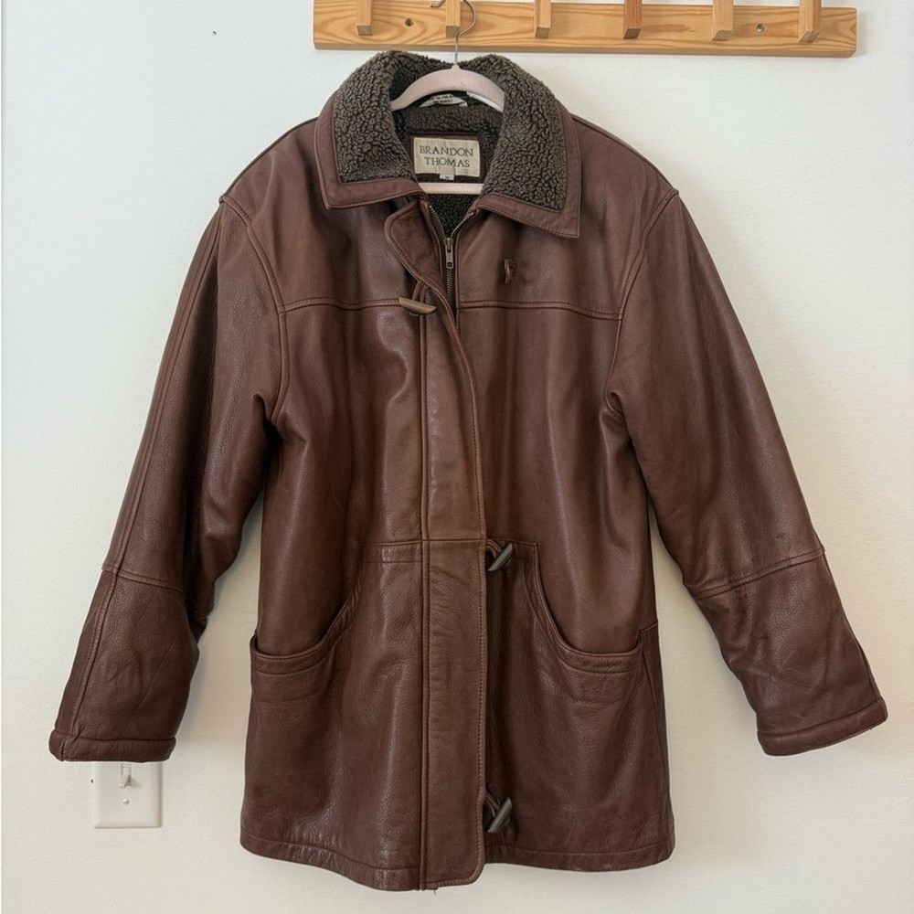 Brandon Thomas Men’s  Genuine Leather Jacket Rich Brown Size Medium Vintage