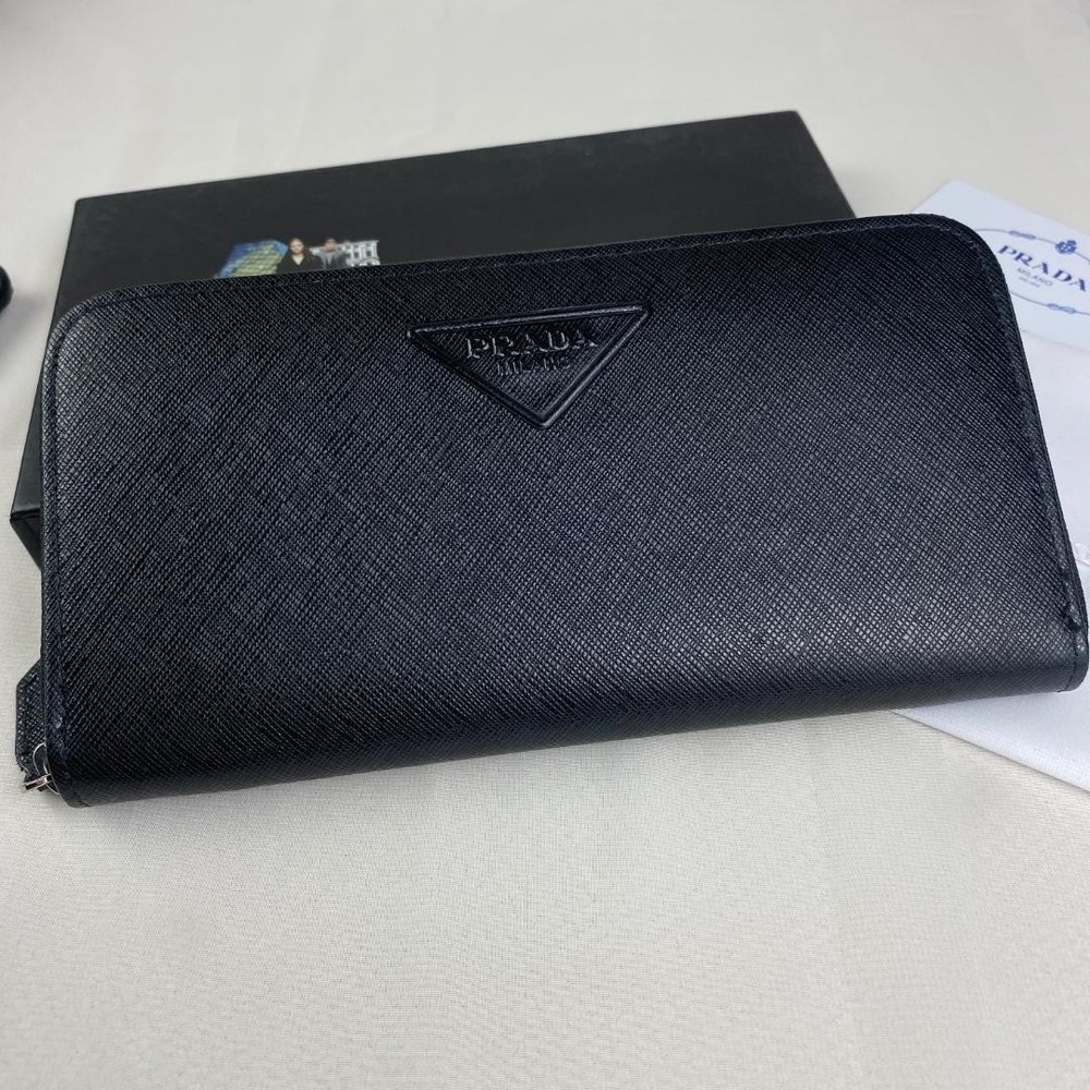 PRADA Black Leather Long Wallet