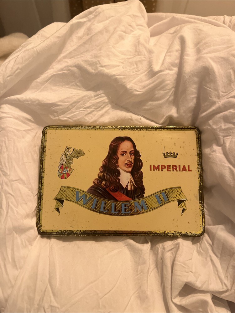 Vintage Willem II Imperial 10 Sigaren Metal Tin Holland with Original Paper