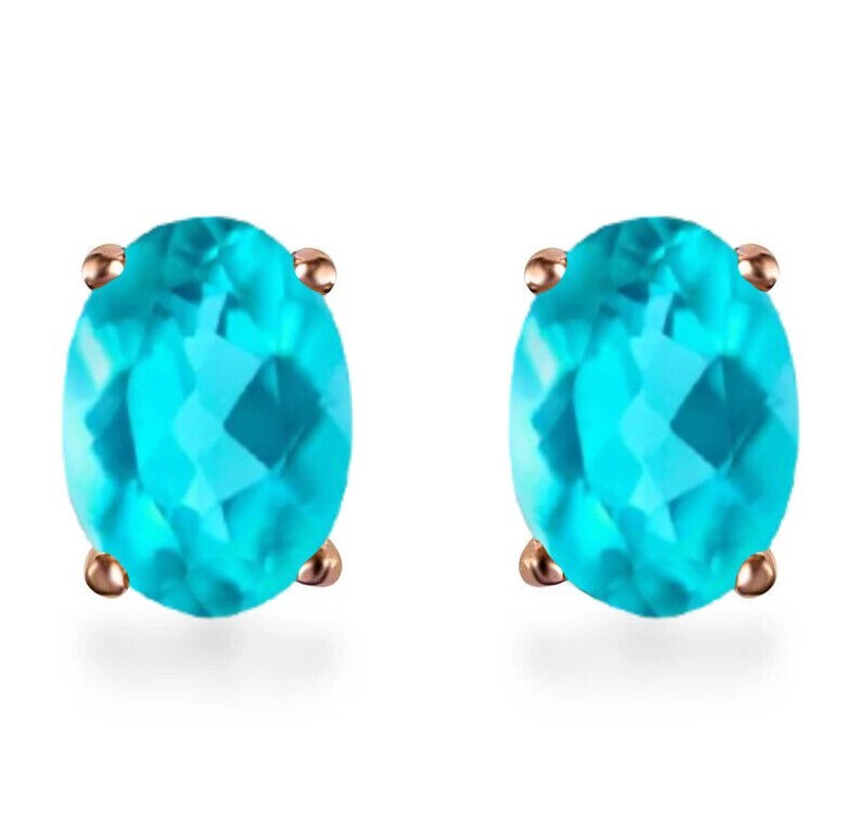 Vintage Paraiba Tourmaline Oval Stud Anniversary Gift For Her Rose Gold Jewelry
