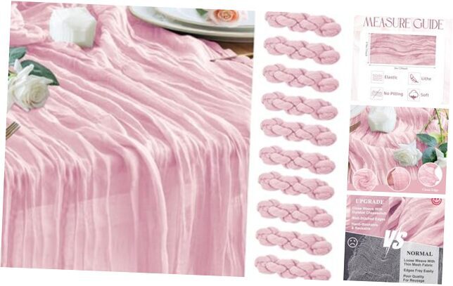 Cheesecloth Table Runner 12Pack 10FT Boho Gauze 12 Pack Blushing Pink