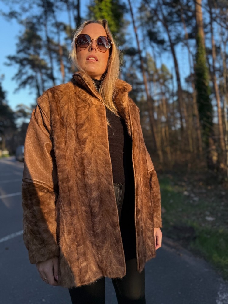 Leather Mink Fur Jacket, XXL Size, High-Quality Fur, Pastel Mink Jacket, Thick