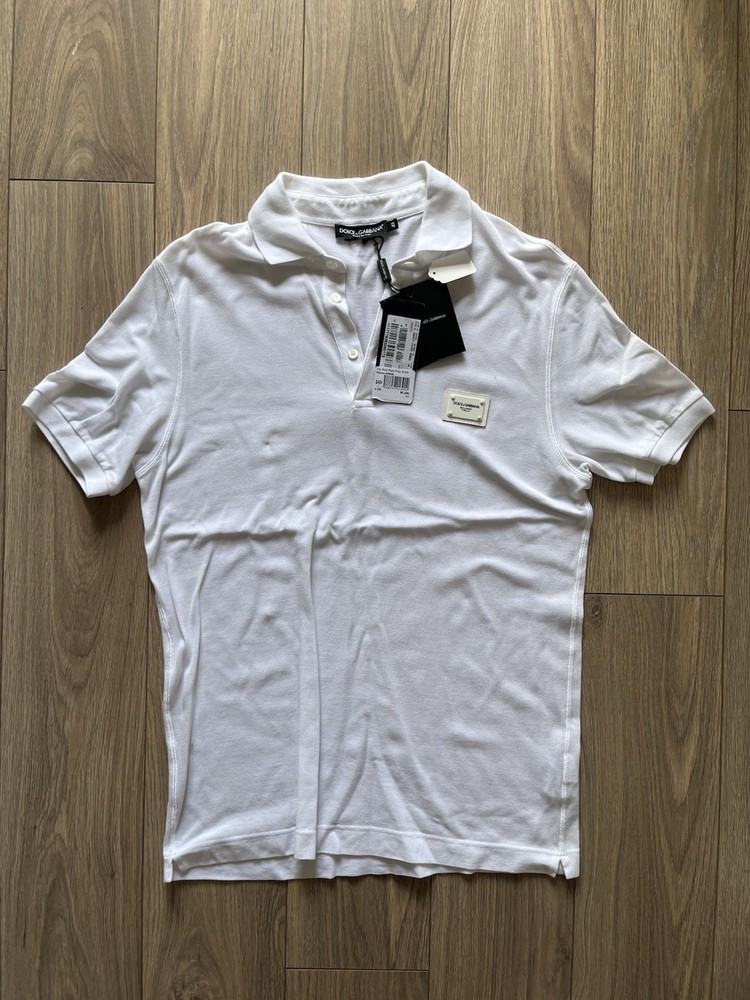 Dolce And Gabbana Plaque Polo Shirt - Mens Medium - White £350 RRP!