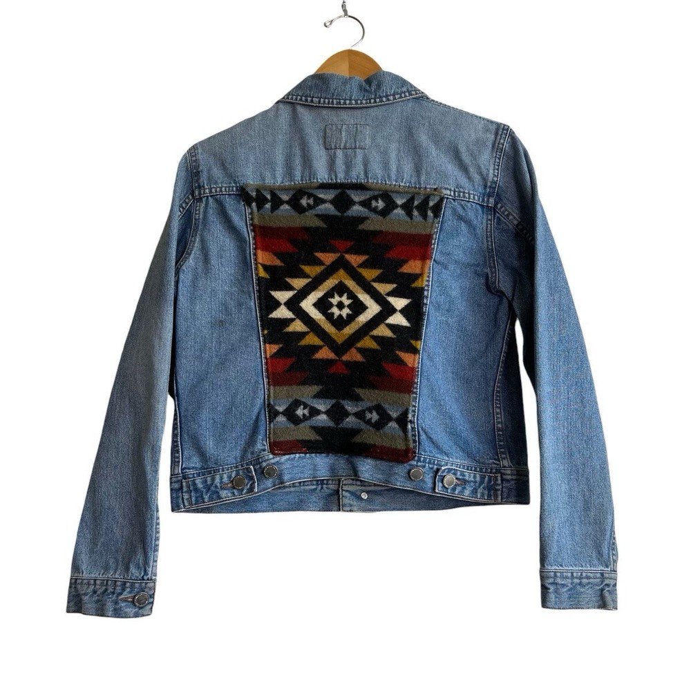 Calvin Klein Western Aztec Print Wool Patch Denim Size Medium Jean Jacket