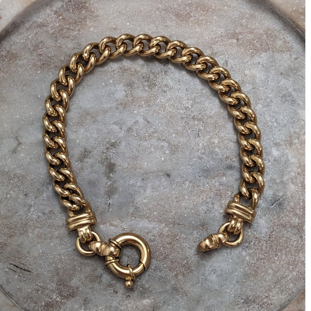 Vintage 18k Solid Yellow Gold High Polish Chunky Curb Bracelet 7in