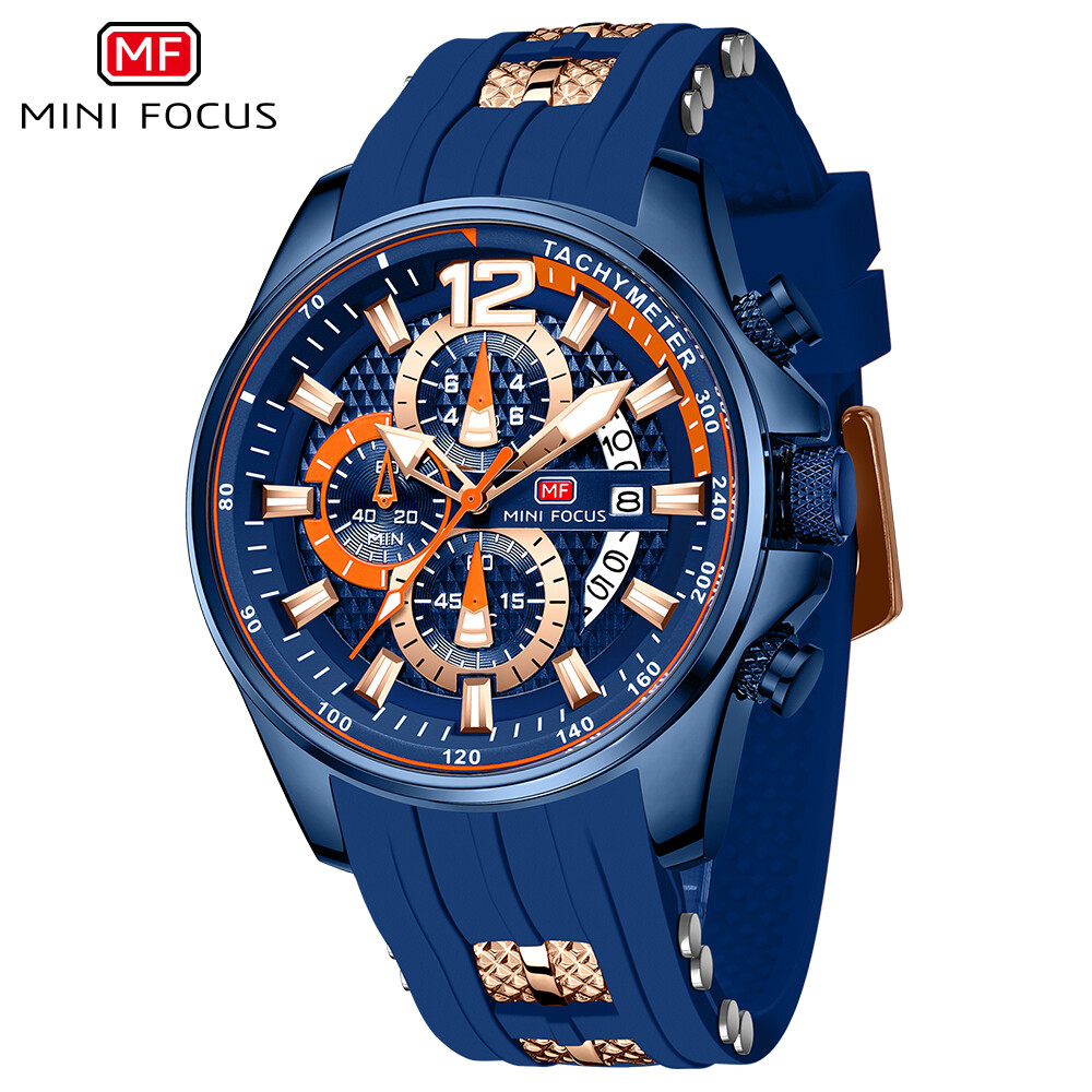 MINI FOCUS Men Watch Luxury Chronograph Wristwatch Red Silicone Calendar Watches