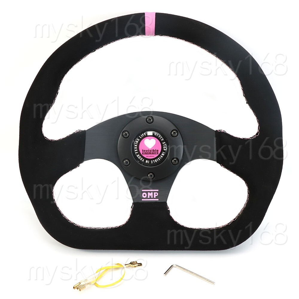 Pink Line & Ring 320mm SUEDE Leather D-Shape Sport Steering Wheel