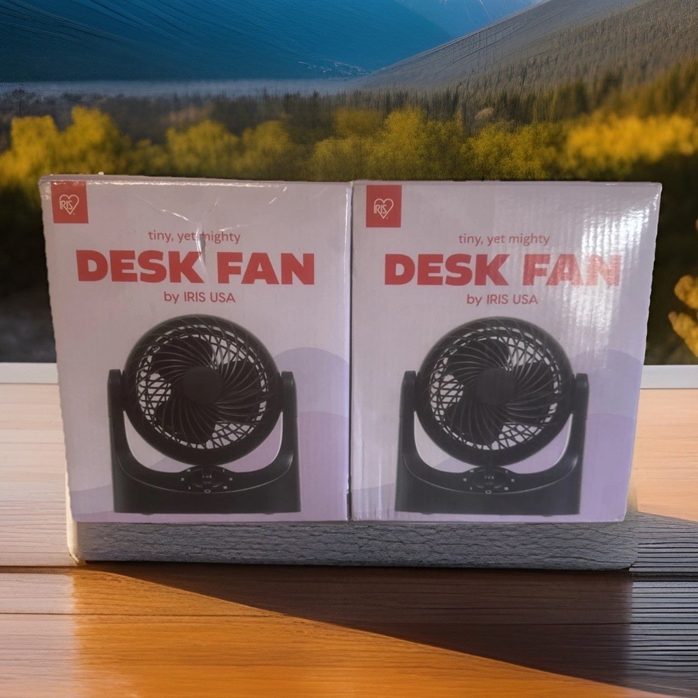 2 IRIS Tiny Mighty 3-Speed Oscillating Tilt Lightweight Portable Desk Fan