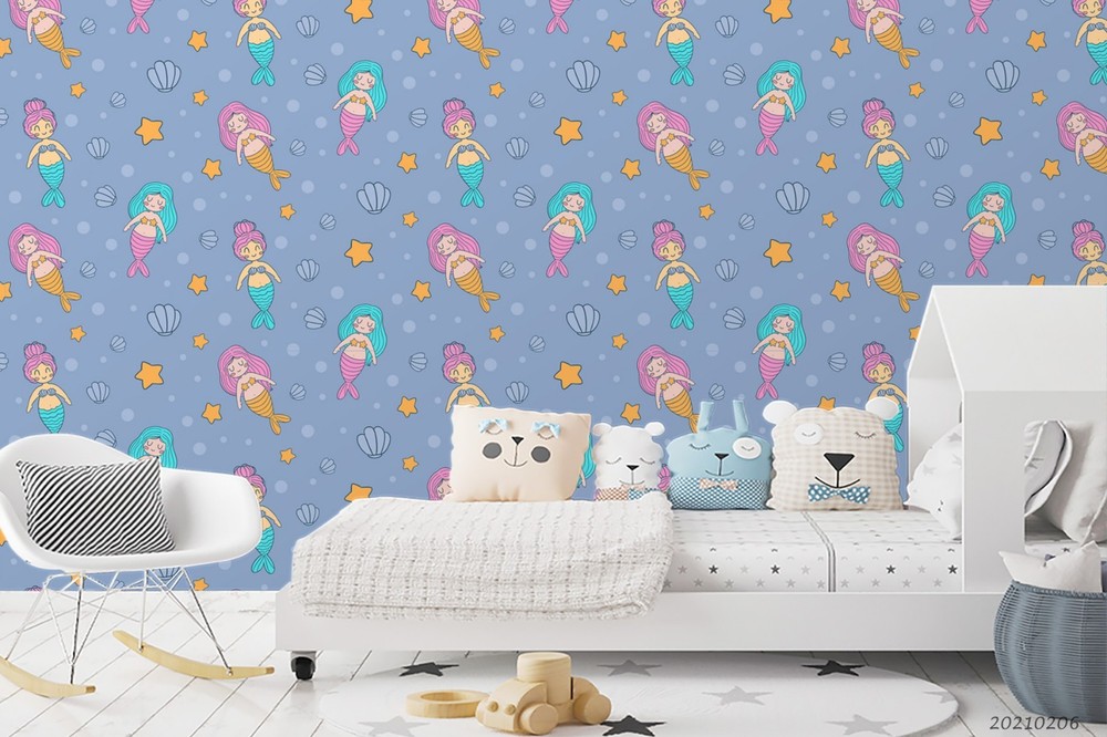 3D Mermaid Seashell Starfish Pattern Wall Murals Wallpaper Murals Wall Sticker 2