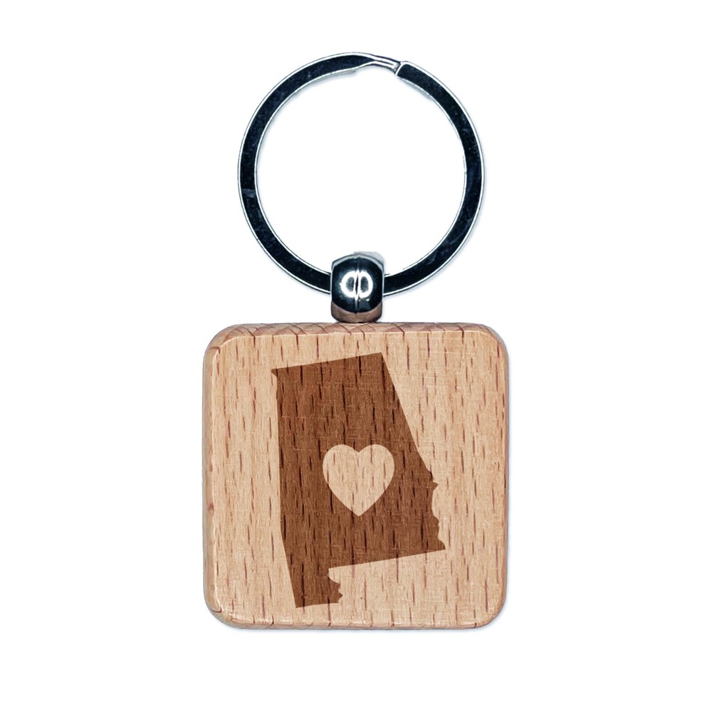 Alabama Wooden Keychain with Heart Engraving - State Pride Gift