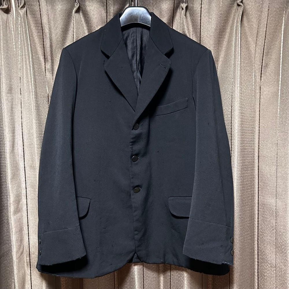 Antique French XL Wool Sack Coat 1900s Black Two-Button Vintage Jacket