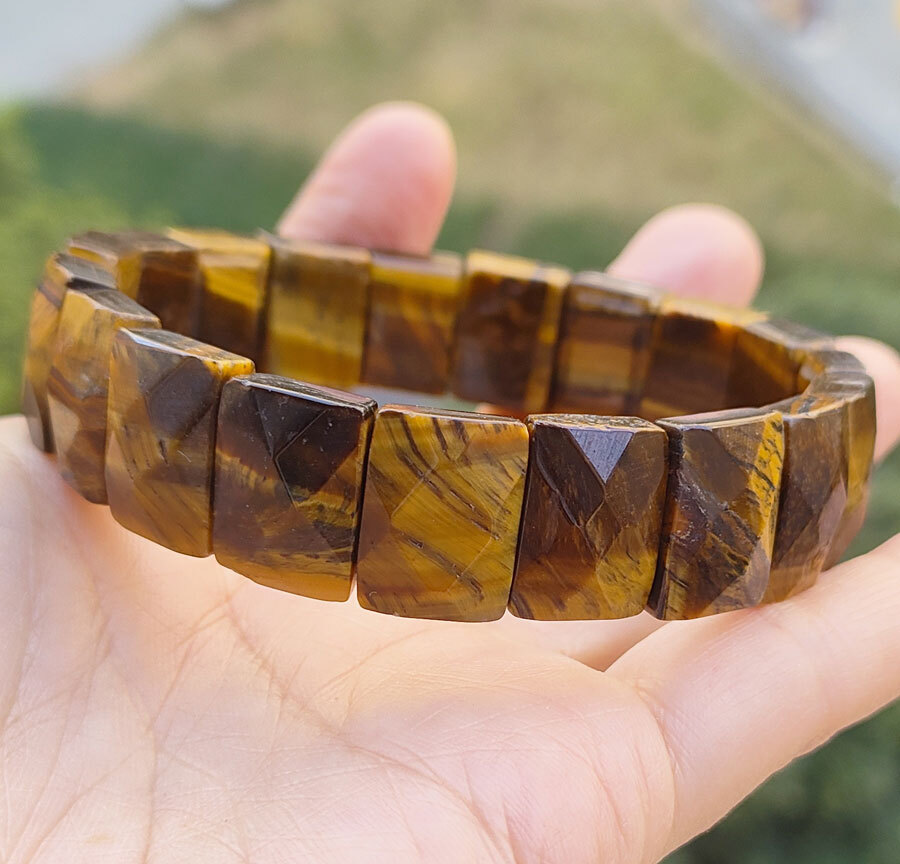 5pcs Yellow Tiger eye Gems oblong faceted Bracelet Magic Reiki Healing Amulet