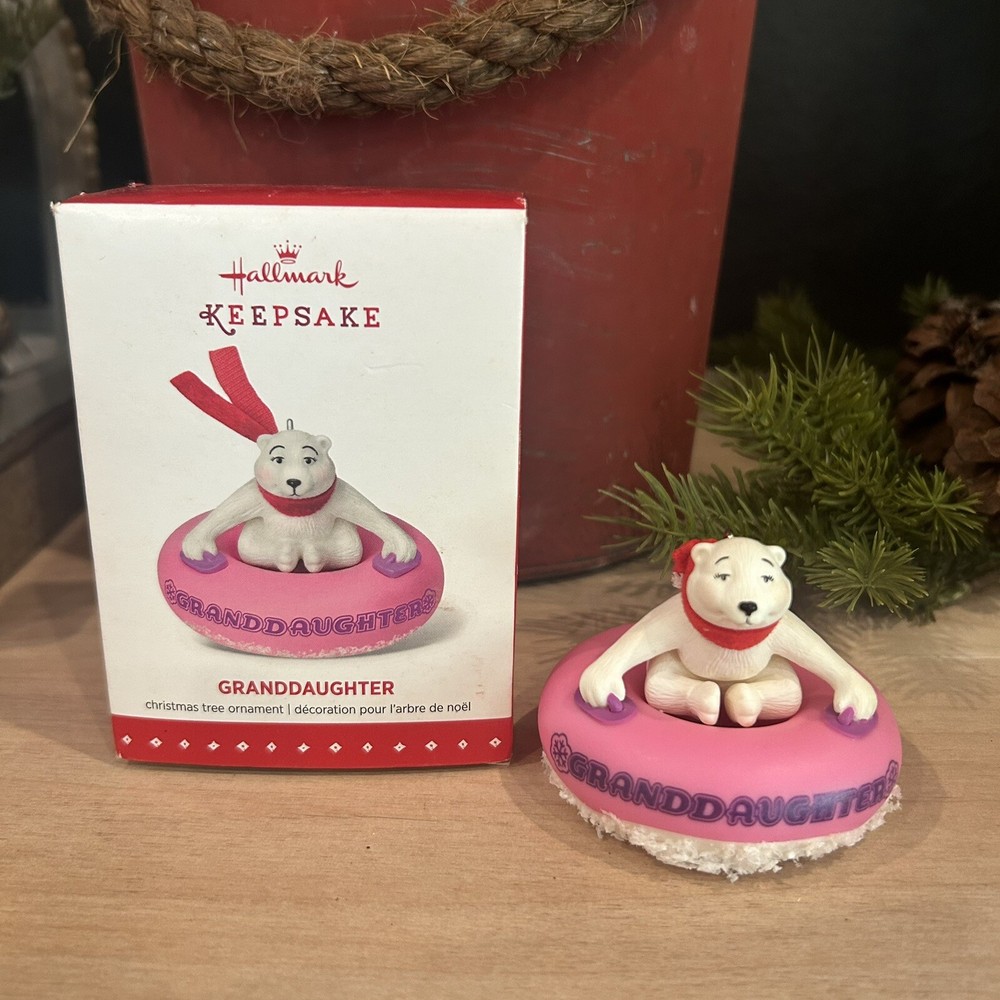 Hallmark Keepsake Granddaughter Polar Bear Pink Tube Christmas Ornament 2015