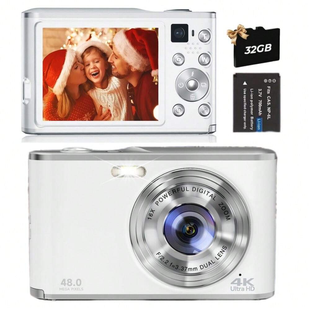 48MP 4K Digital Camera,Auto Focus Camera Selfie With Front And Rear Dual Lens Wi