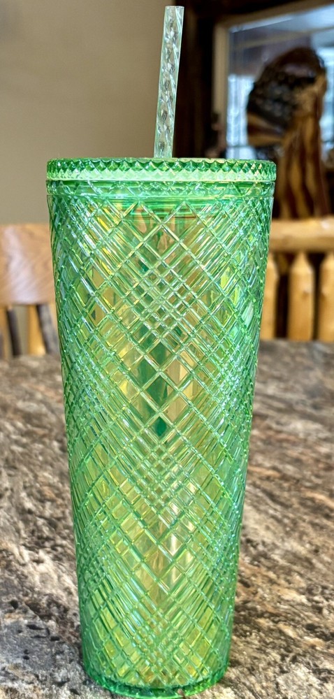 Emerald Green Glitter Tumbler 24oz Holiday Cold Cup with Jewel Accents