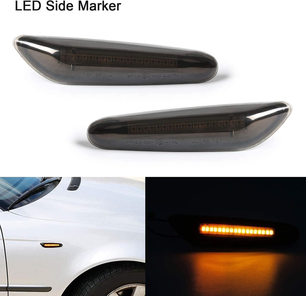 Smoke Lens Amber LED Side Marker Turn Signal Lights for BMW E90 2-Pack